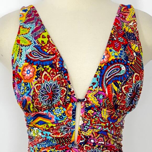 Bleu Rod Beattie One Piece Swimsuit Plunging Neckline Paisley Multicolor 8 - Picture 4 of 9